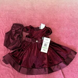 Rare Editions Burgundy Baby Dress with Bow